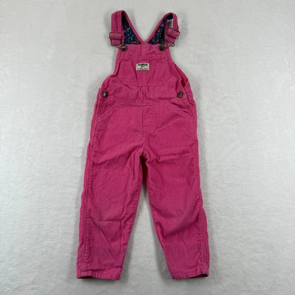 OshKosh Bgosh Girls Pink Corduroy Vestbak Overalls Floral Lining 2T OSH11771-IGP